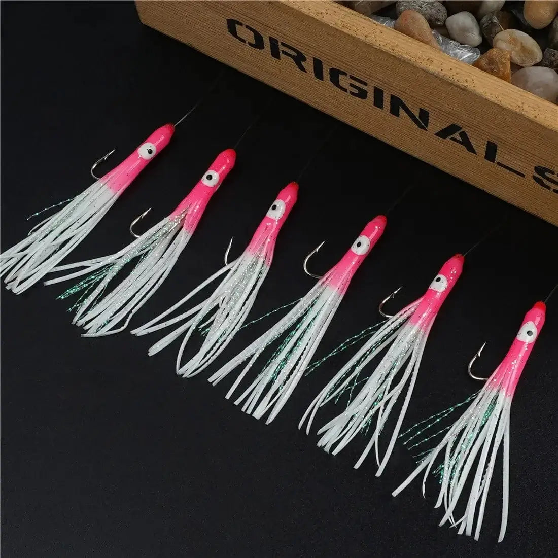 China China 6/12Packs Soft Squid Skirts Eel fishing Lures Teasers Saltwater Octopus rig live bait Mackerel Snapper Artificial Bait Fishhooks