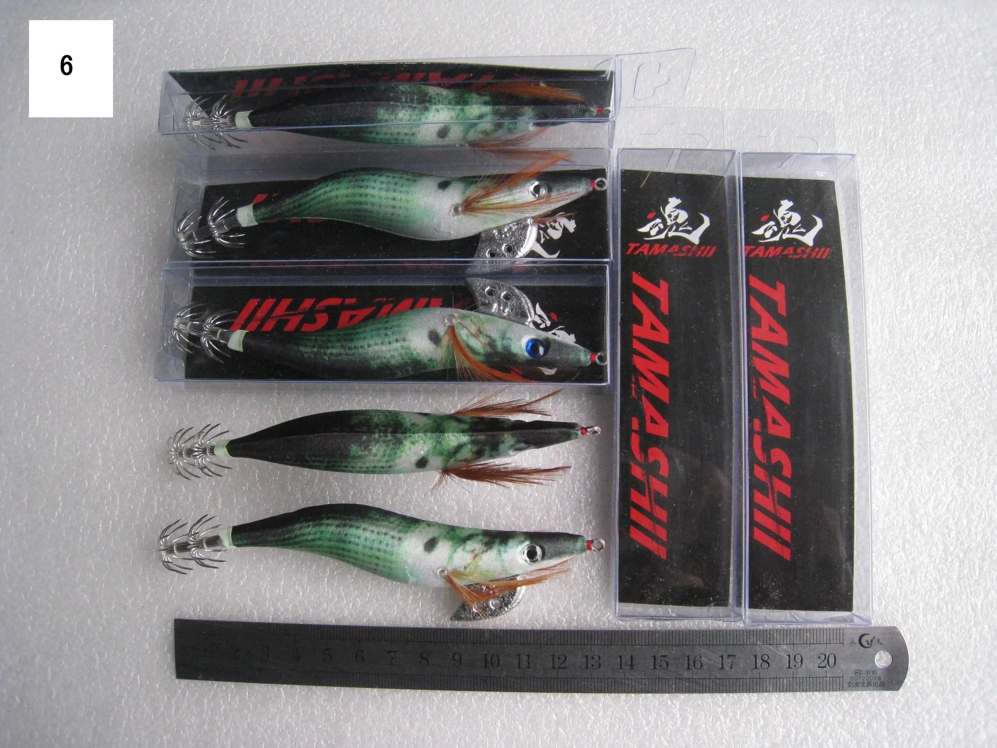 China China 6 / 2.5 20pcs 3.5#   squid jigs  (13.5cm  20g)squid hook fishing lure ,jig bait, wood shrimp.fishingtackle .