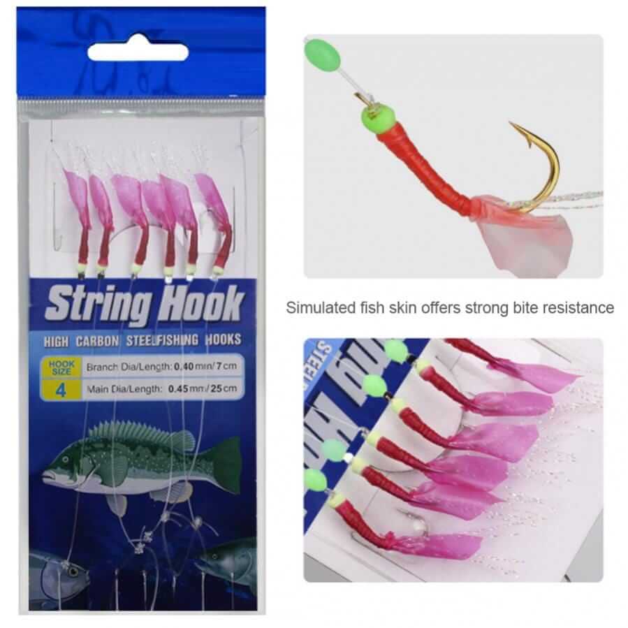 China China 6 In 1 Luminous Simulation Fish Skin 1.5m Sabiki Soft Fishing Lures Hook 8# 10# 12# 15# Fishing String Hook