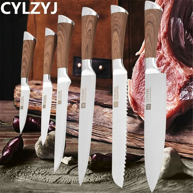 China China 6 Pcs Stainless Steel Knife Set Kitchen Knives 6 Pcs Set Fruit Utility Boning Bread Slicing Chef Slicer Nakiri Paring Cooking Knife