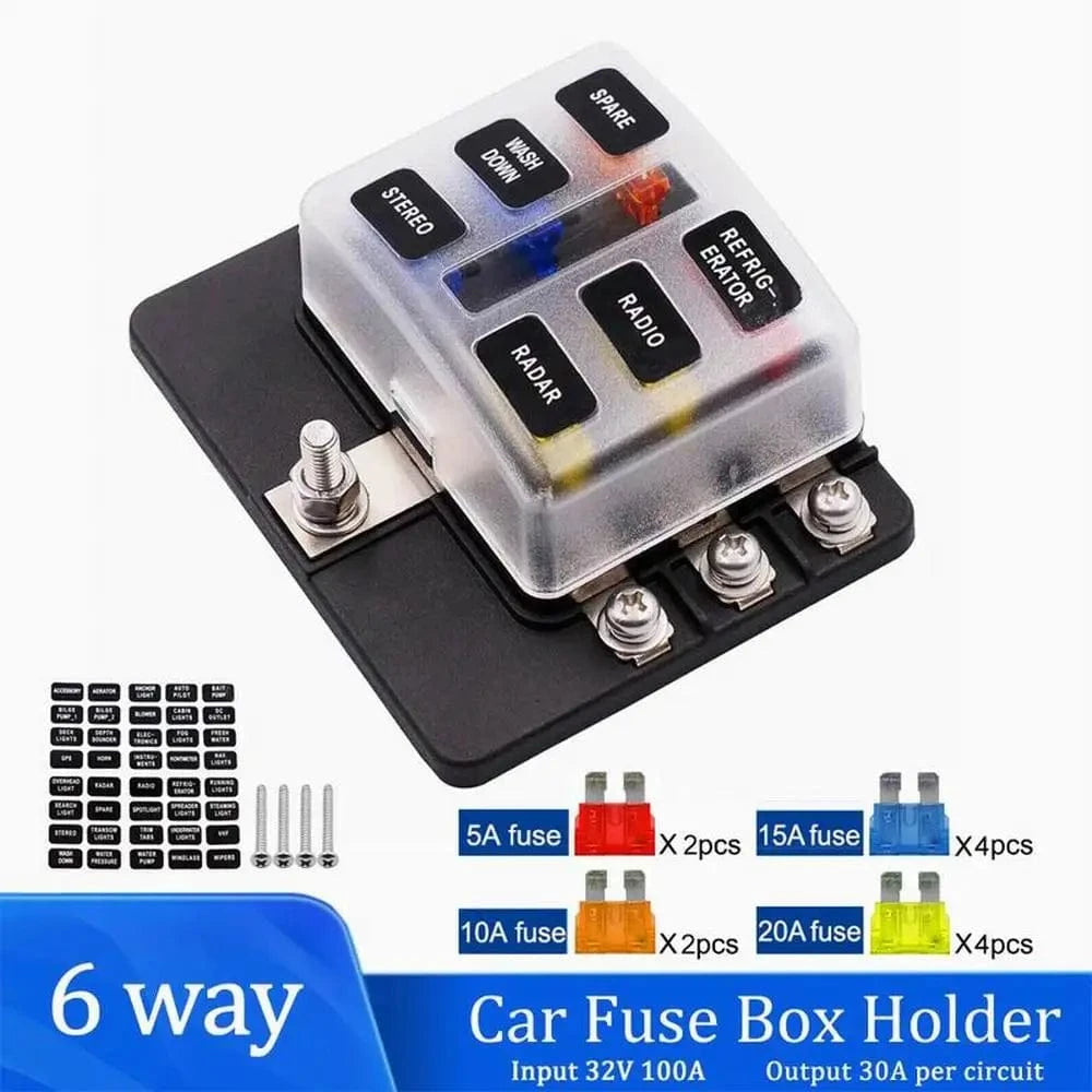 China China 6 Ways Universal 12Ways Car Blade Holder Fuse Box With LED Indicator Light 12V 32V Screw Binding Post Fuse For Car Boat Marine