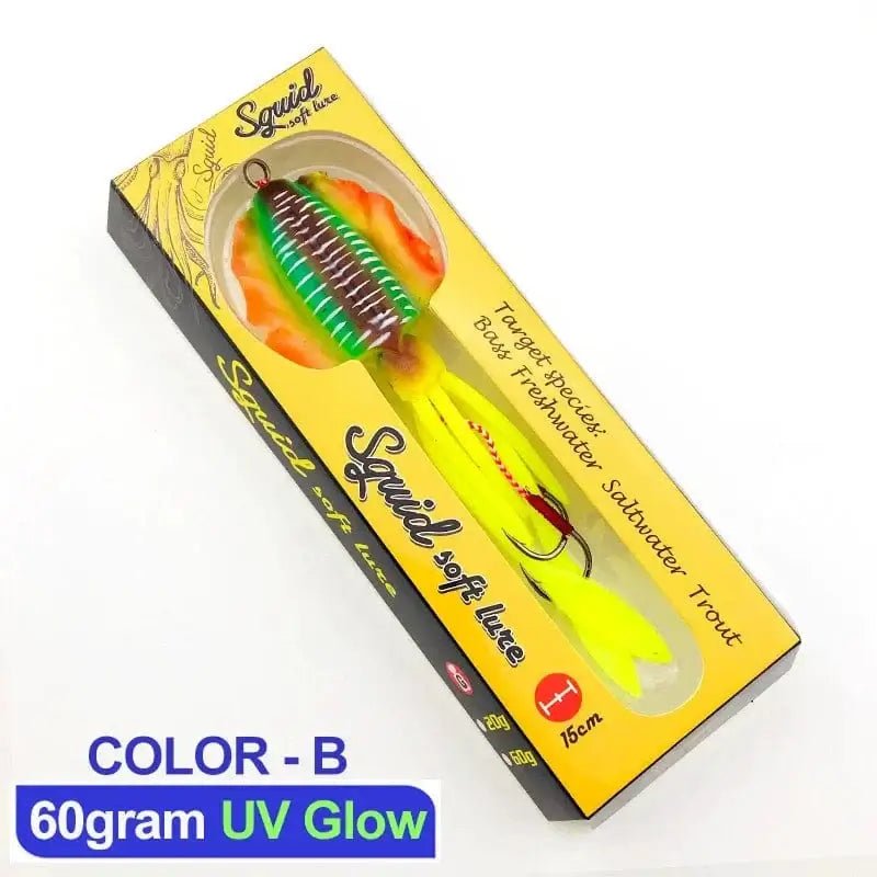 China China 60g 15cm 2 60g120g150g Silicone Soft Artificial Rubber Luminous UV Squid Jig Fishing Lures For Sea Fishing Trolling Wobbler Bait