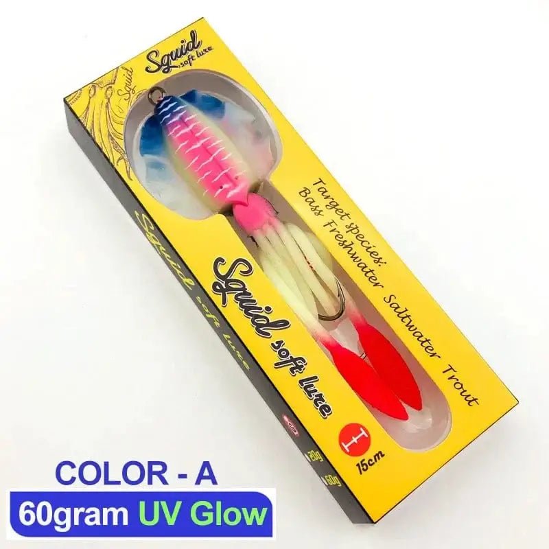 China China 60g 15cm 3 60g120g150g Silicone Soft Artificial Rubber Luminous UV Squid Jig Fishing Lures For Sea Fishing Trolling Wobbler Bait