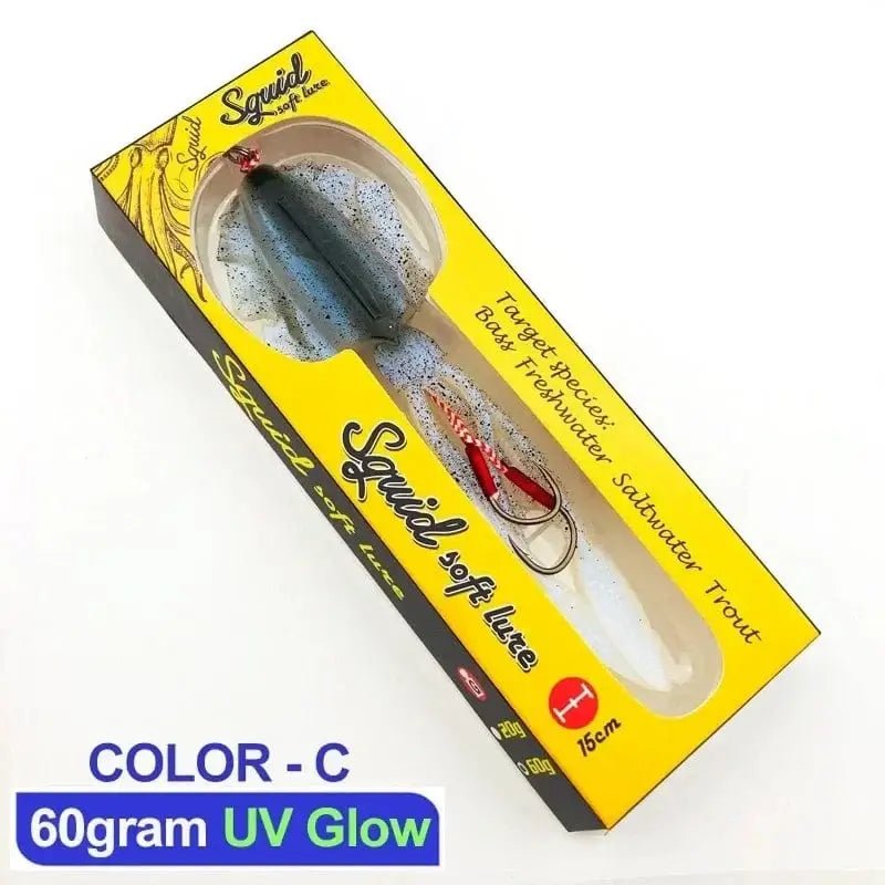 China China 60g 15cm 6 60g120g150g Silicone Soft Artificial Rubber Luminous UV Squid Jig Fishing Lures For Sea Fishing Trolling Wobbler Bait