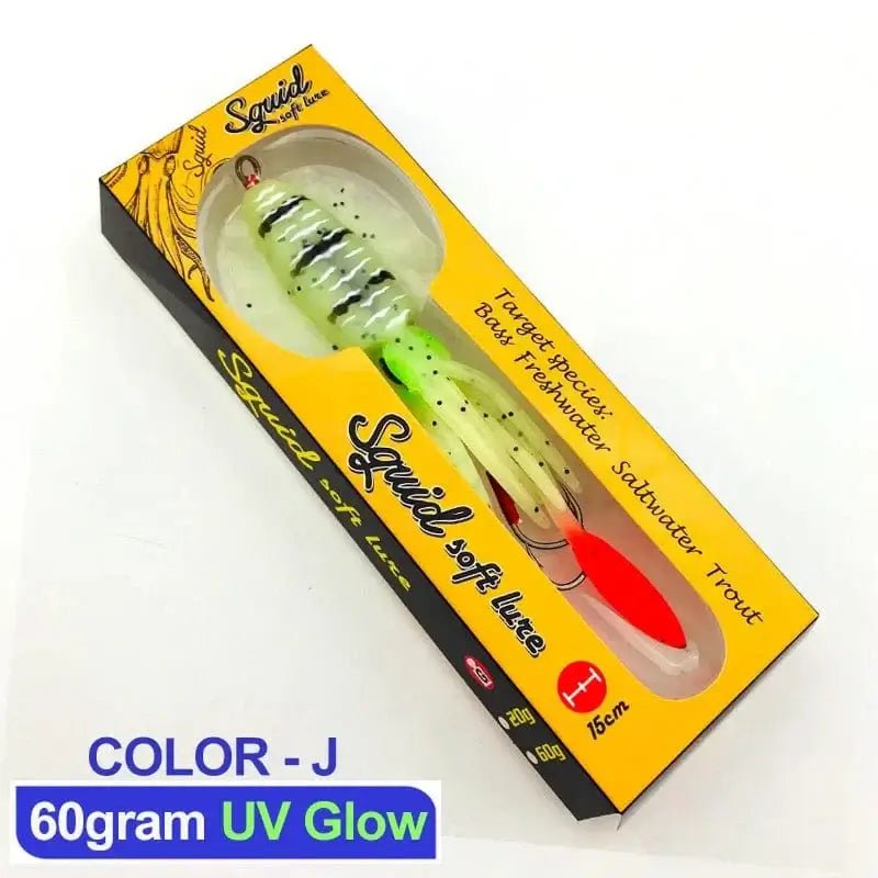 China China 60g 15cm 8 60g120g150g Silicone Soft Artificial Rubber Luminous UV Squid Jig Fishing Lures For Sea Fishing Trolling Wobbler Bait