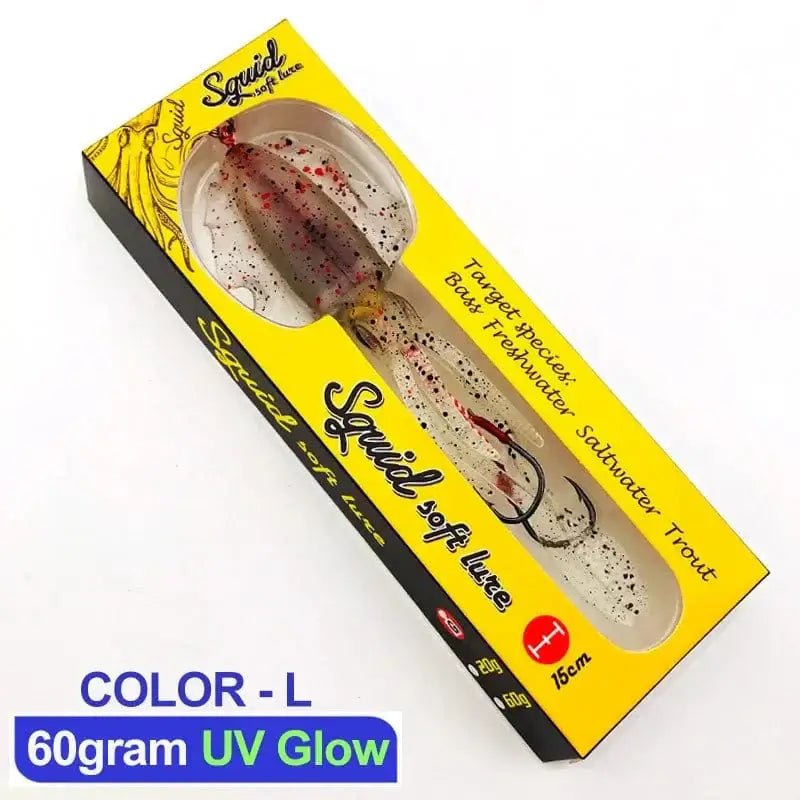 China China 60g 15cm 9 60g120g150g Silicone Soft Artificial Rubber Luminous UV Squid Jig Fishing Lures For Sea Fishing Trolling Wobbler Bait