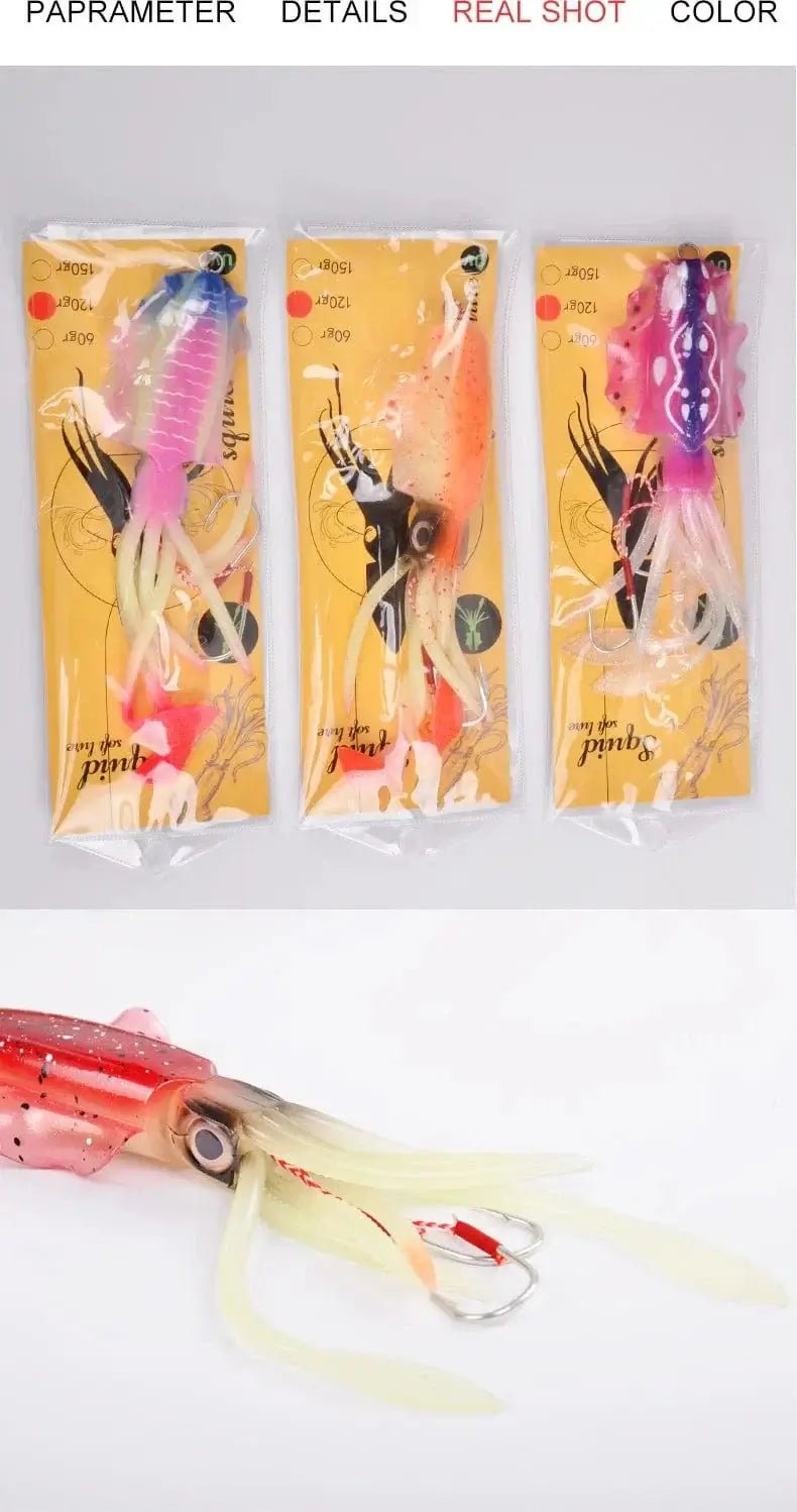 China China 60g120g150g Silicone Soft Artificial Rubber Luminous UV Squid Jig Fishing Lures For Sea Fishing Trolling Wobbler Bait