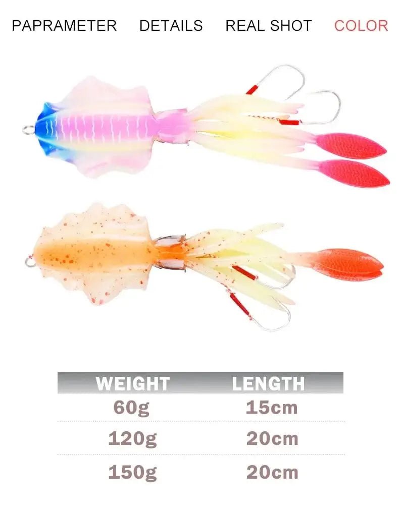 China China 60g120g150g Silicone Soft Artificial Rubber Luminous UV Squid Jig Fishing Lures For Sea Fishing Trolling Wobbler Bait