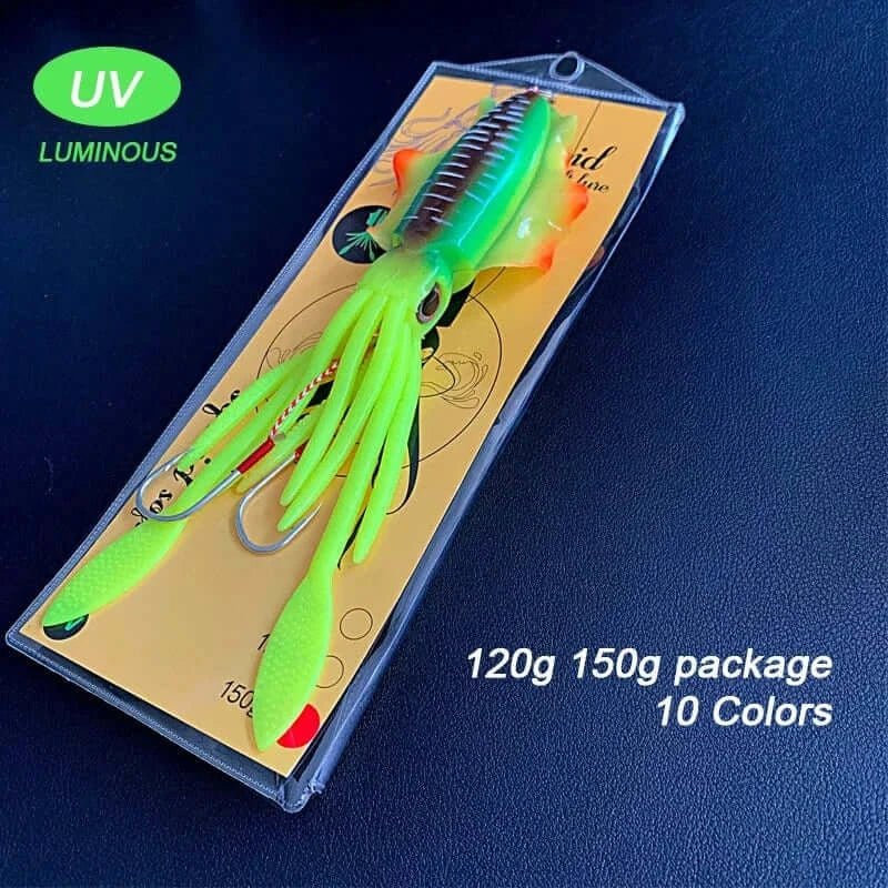 China China 60g120g150g Silicone Soft Artificial Rubber Luminous UV Squid Jig Fishing Lures For Sea Fishing Trolling Wobbler Bait
