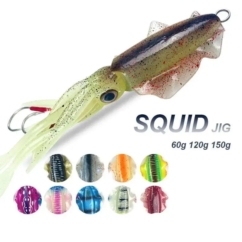 China China 60g120g150g Silicone Soft Artificial Rubber Luminous UV Squid Jig Fishing Lures For Sea Fishing Trolling Wobbler Bait