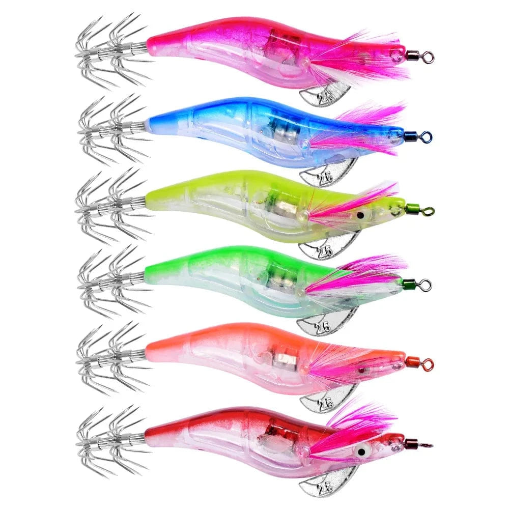China China 6PC actual color 6Pcs/Set Electronic Flashing LED Fishing Lure in Water Tackle Tool Minnow Luminous Squid Jig Shrimp Bait Night Fishing Lure