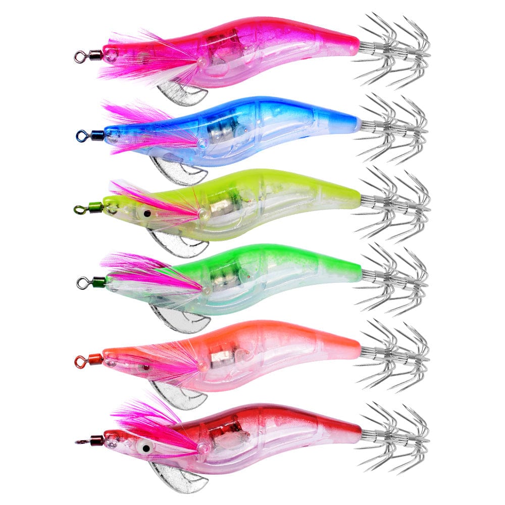 China China 6PC actual color 6Pcs/Set Electronic Flashing LED Fishing Lure in Water Tackle Tool Minnow Luminous Squid Jig Shrimp Bait Night Fishing Lure