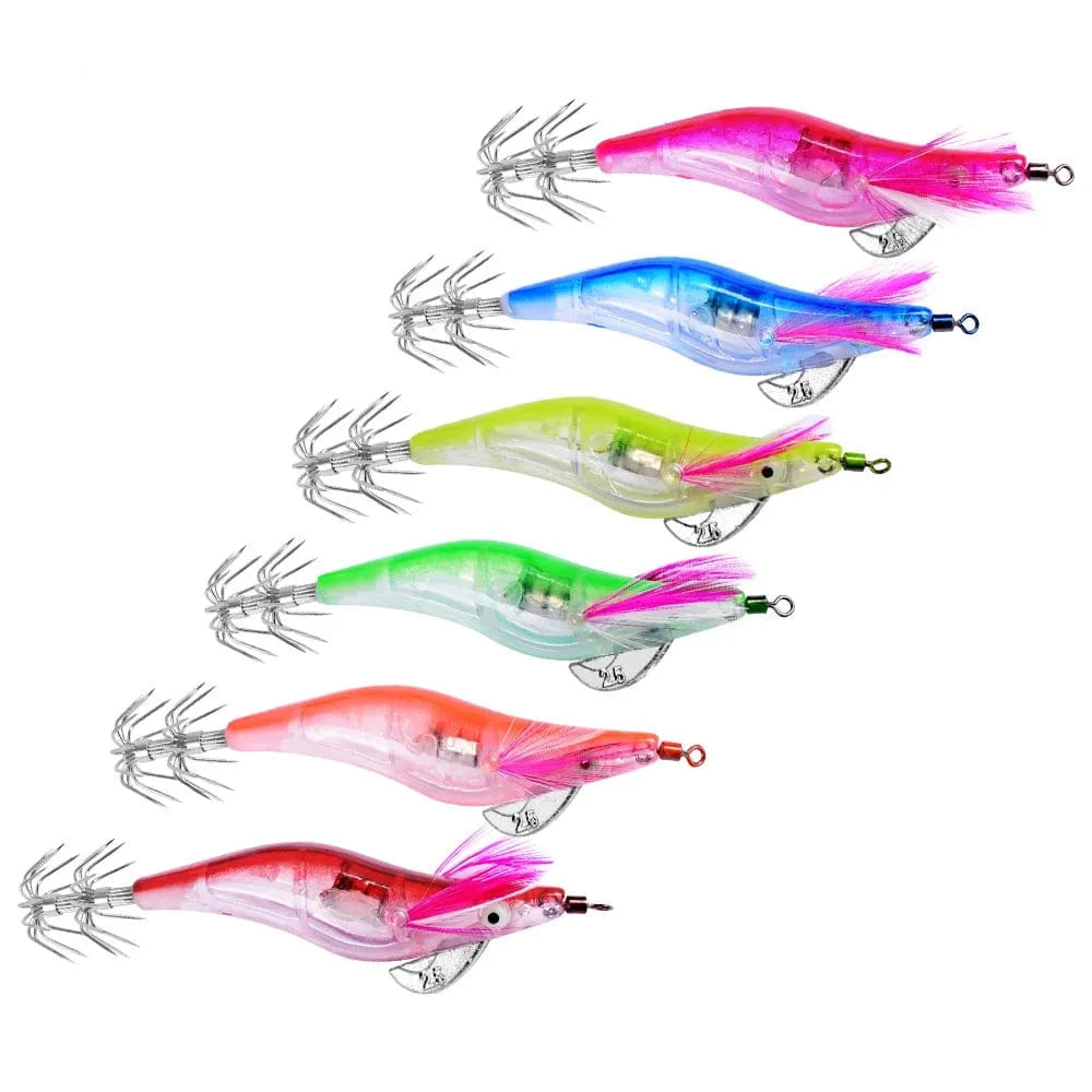 China China 6PC actual color 6Pcs/Set Electronic Flashing LED Fishing Lure in Water Tackle Tool Minnow Luminous Squid Jig Shrimp Bait Night Fishing Lure