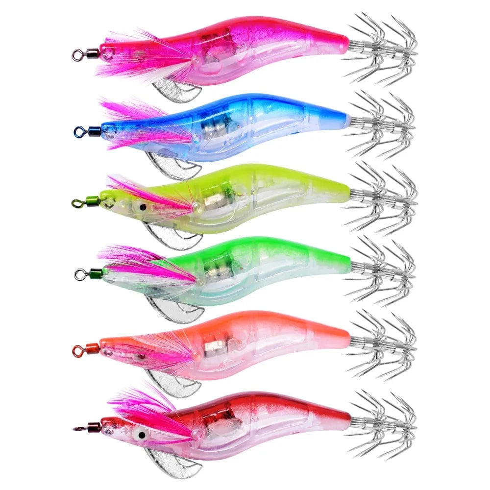 China China 6PC actual color 6Pcs/Set Electronic Flashing LED Fishing Lure in Water Tackle Tool Minnow Luminous Squid Jig Shrimp Bait Night Fishing Lure