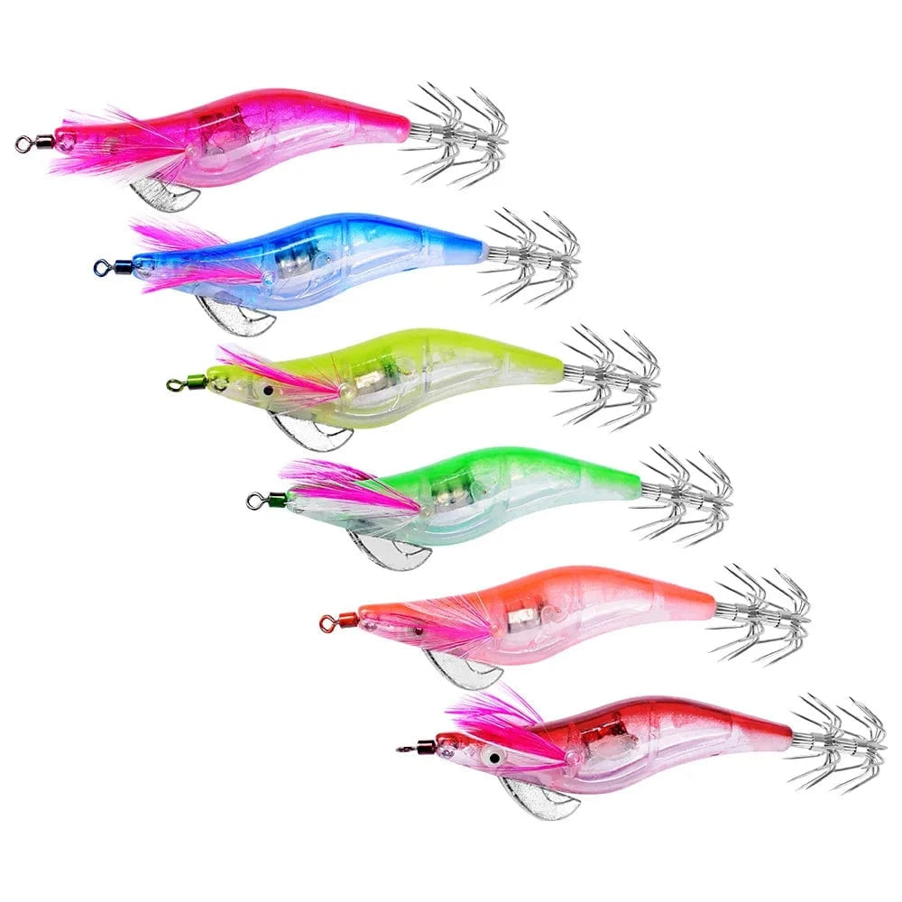 China China 6PC actual color 6Pcs/Set Electronic Flashing LED Fishing Lure in Water Tackle Tool Minnow Luminous Squid Jig Shrimp Bait Night Fishing Lure