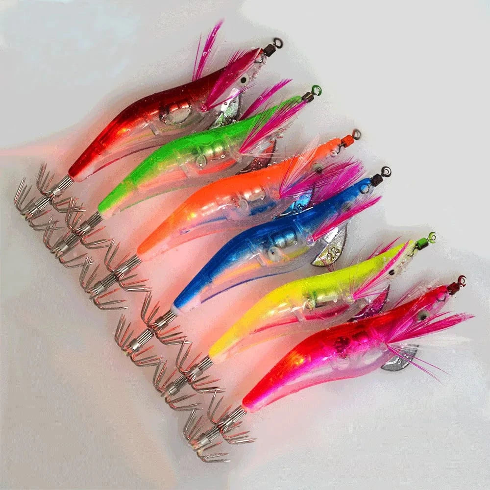 China China 6PC actual color 6Pcs/Set Electronic Flashing LED Fishing Lure in Water Tackle Tool Minnow Luminous Squid Jig Shrimp Bait Night Fishing Lure
