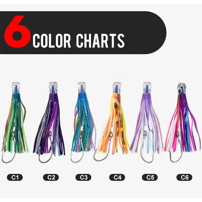 China China 6PCS / 50g 16.5cm Trolling Skirt Tuna Lures 50g/16.5cm Sinking Boat UV Light Fishing Saltwater Lures for Marlin Sea Trolling Fishing Bait