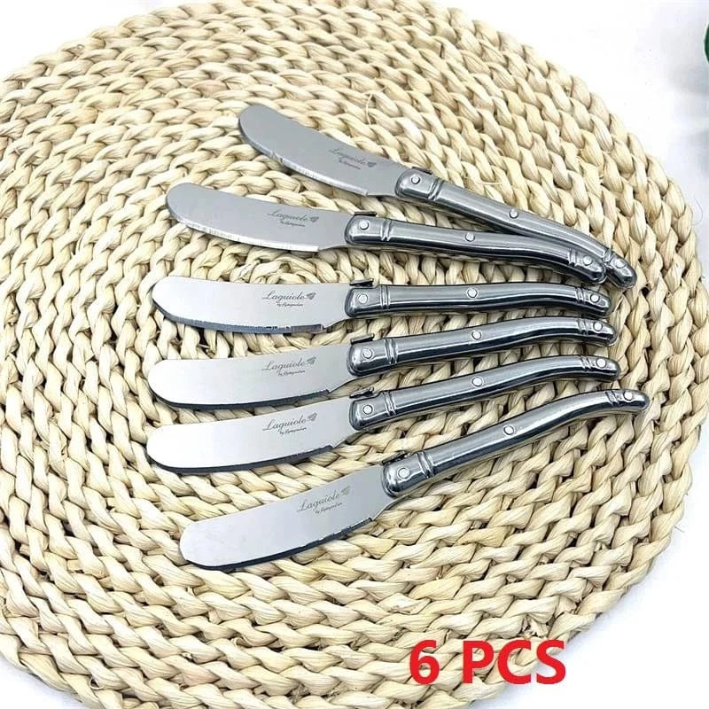 China China 6pcs butter knife 9" Stainless Steel Laguiole Steak Knife set Dinner Fork Spoon Teaspoon Silver Dinnerware  Tableware Restaurant Cutlery 4-12pcs