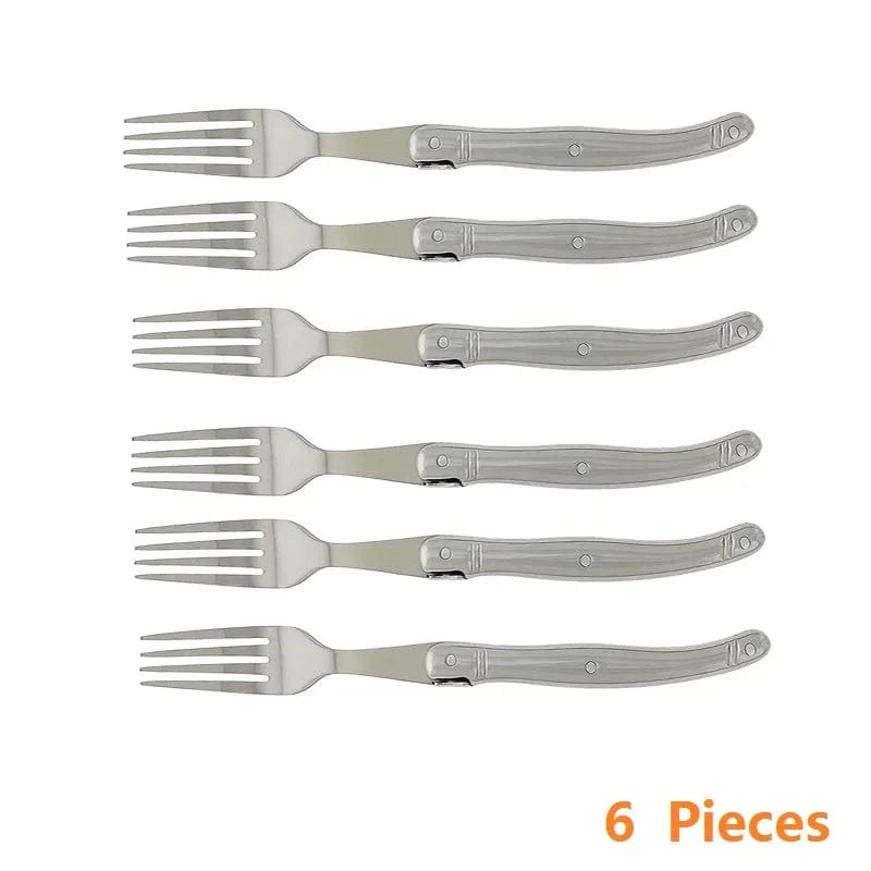 China China 6pcs forks 9" Stainless Steel Laguiole Steak Knife set Dinner Fork Spoon Teaspoon Silver Dinnerware  Tableware Restaurant Cutlery 4-12pcs