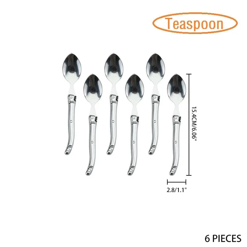 China China 6pcs teaspoon 9" Stainless Steel Laguiole Steak Knife set Dinner Fork Spoon Teaspoon Silver Dinnerware  Tableware Restaurant Cutlery 4-12pcs