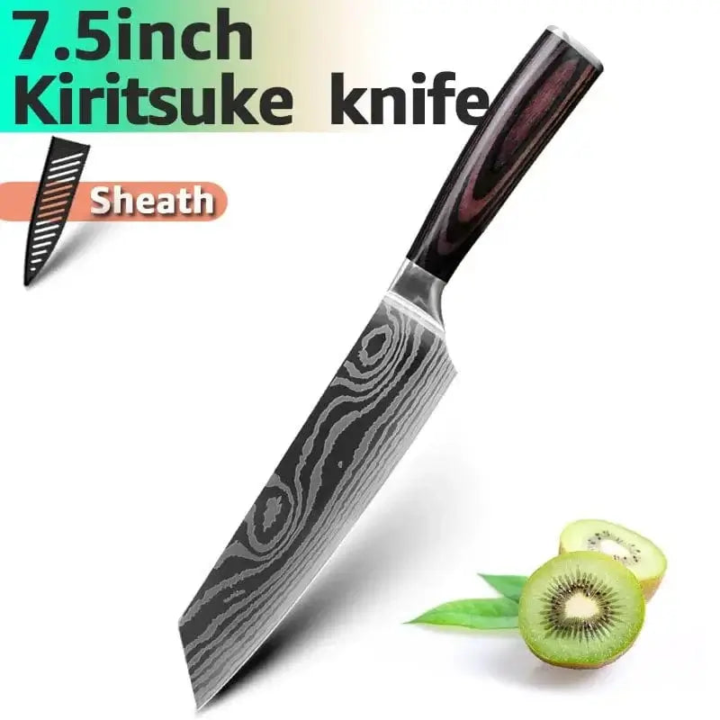 China China 7.5 in Kiritsuke / CHINA Kitchen Knife Damascus Steel Laser Professional Chef Knife 7CR17440C Stainless Steel Meat Cleaver Santoku Slicing Cutter Cooking