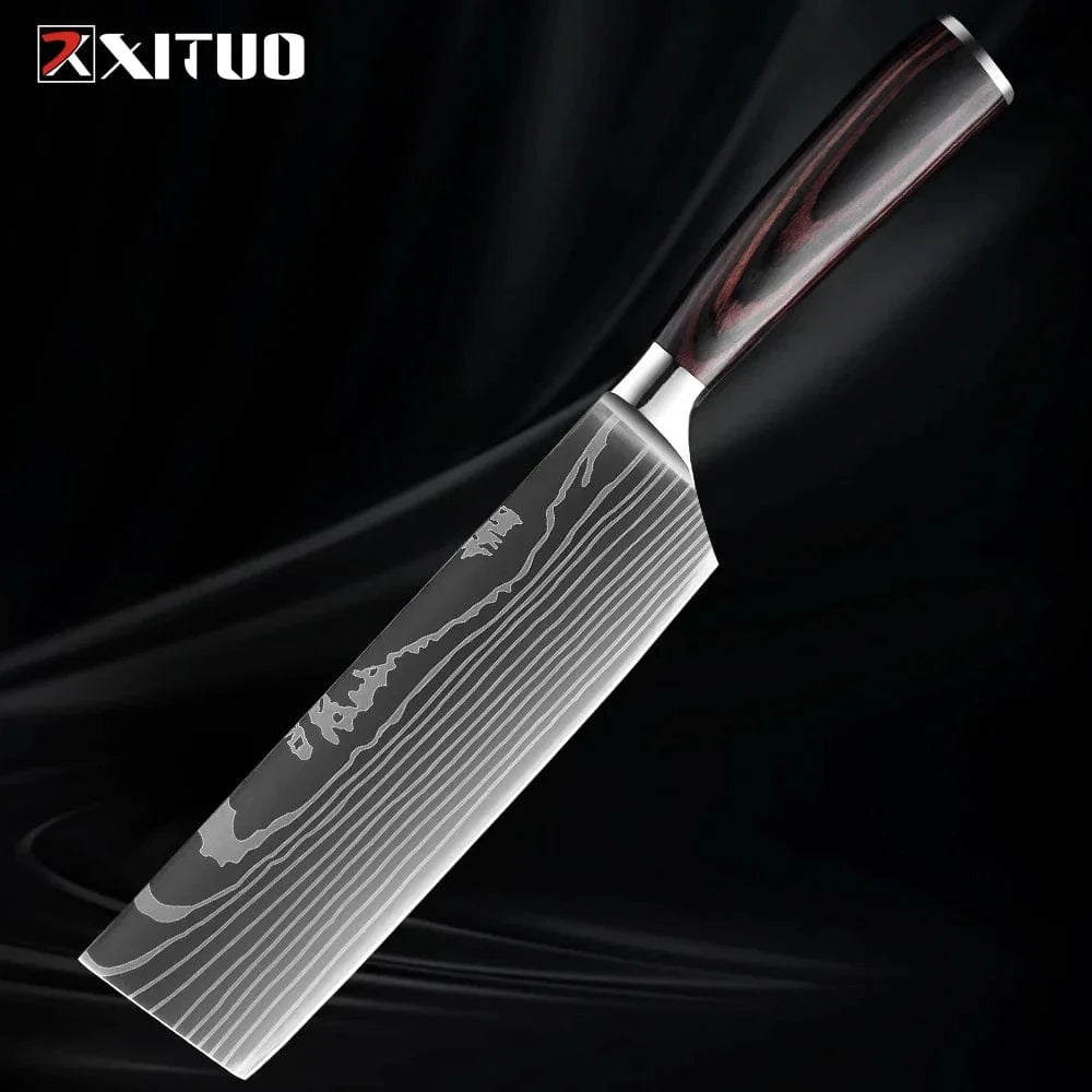 China China 7 inch Nakiri Knife Professional Kitchen Knife Set 1-9PCS, Sharp Chef Knife Santoku Knife Fruit knife 7Cr17Mov Stainless Steel Ergonomic Wood Handle
