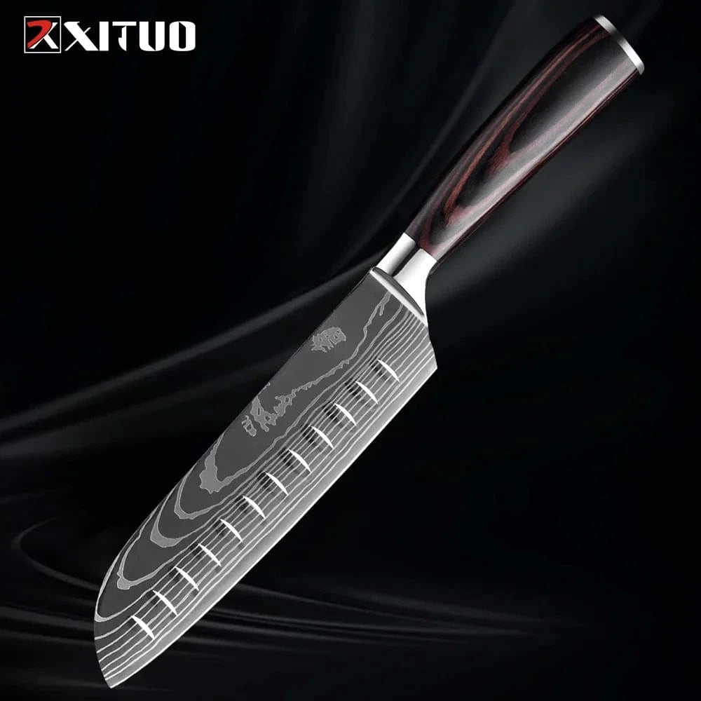 China China 7 inch Santoku Knife Professional Kitchen Knife Set 1-9PCS, Sharp Chef Knife Santoku Knife Fruit knife 7Cr17Mov Stainless Steel Ergonomic Wood Handle