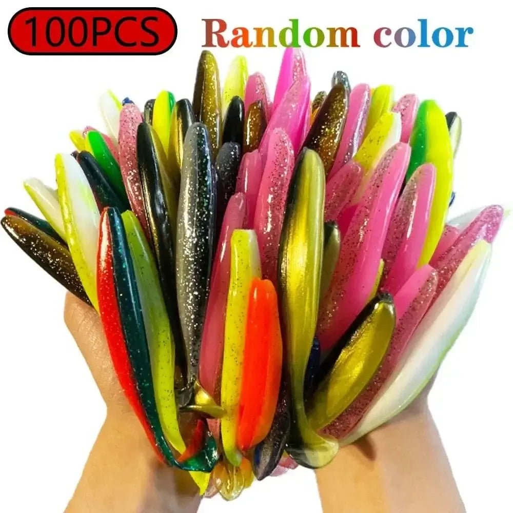 China China 7CM-2g / random color-100pcs 100pcs T Tail 70mm 90mm 120mm Shad Worm Soft Bait Artificial Bait Swimbait Bait Wobbler Soft Baits Silicone Fishing Sports