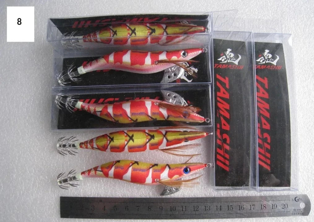 China China 8 / 2.5 20pcs 3.5#   squid jigs  (13.5cm  20g)squid hook fishing lure ,jig bait, wood shrimp.fishingtackle .