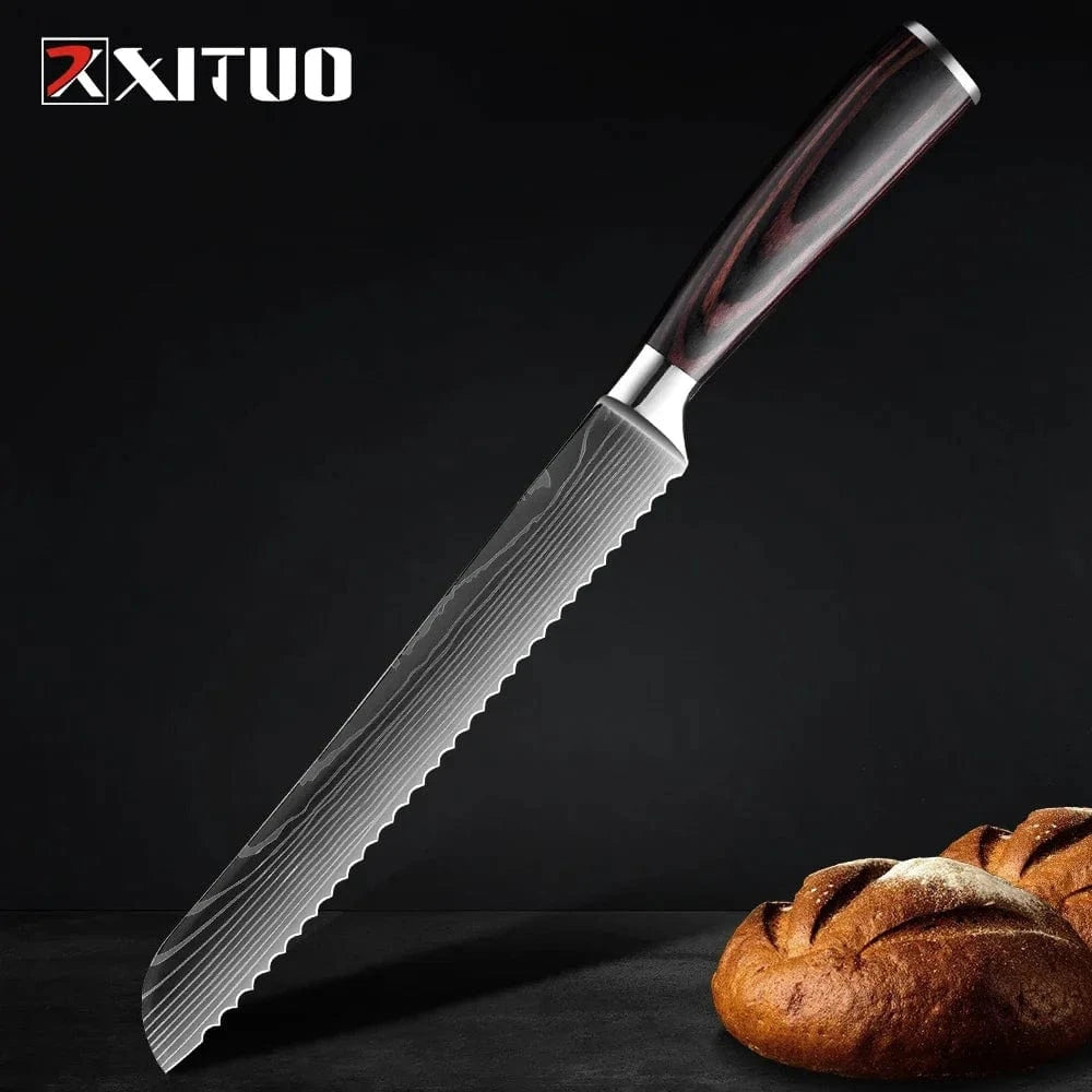 China China 8 inch Bread Knife Professional Kitchen Knife Set 1-9PCS, Sharp Chef Knife Santoku Knife Fruit knife 7Cr17Mov Stainless Steel Ergonomic Wood Handle