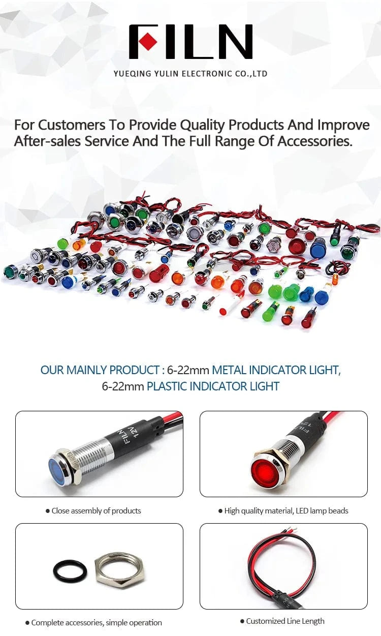 China China 8mm 12V 24V 110V 220V Metal LED Pilot Panel Dash Signal Indicator Warning light 20cm cable Chrome Finish Car Boat Marine