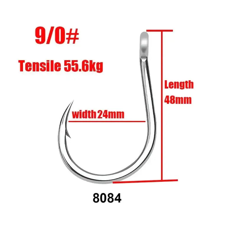 China China 9-0 / 100pcs 8084 Bulk Fishing Hooks 4x Strengthened Sea Fishing Tippet Hooks Single Hook Barbed with Ring Deep Sea Big Game Hooks Wholesale