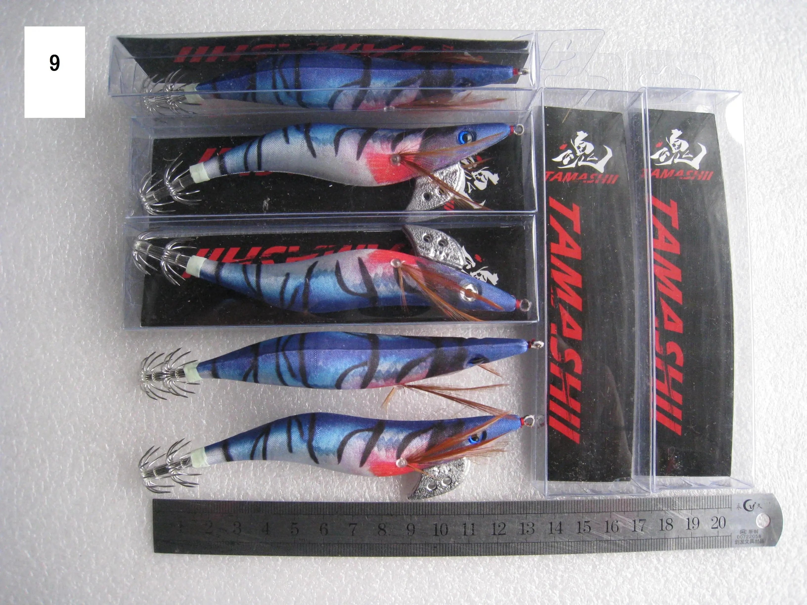 China China 9 / 2.5 20pcs 3.5#   squid jigs  (13.5cm  20g)squid hook fishing lure ,jig bait, wood shrimp.fishingtackle .