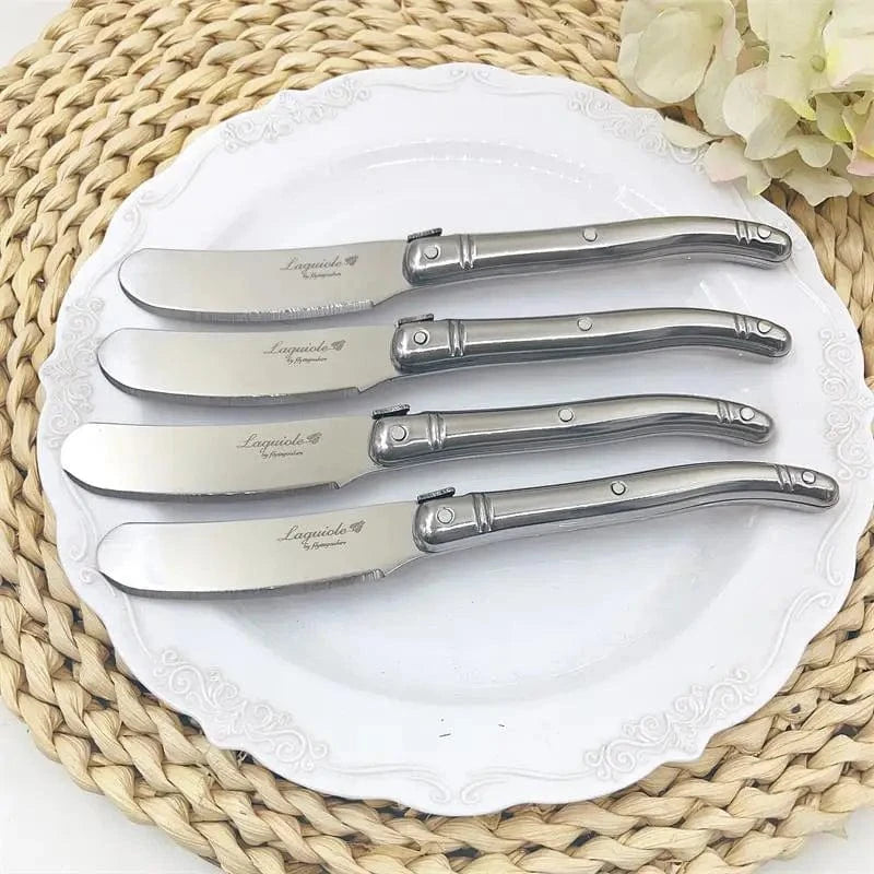 China China 9" Stainless Steel Laguiole Steak Knife set Dinner Fork Spoon Teaspoon Silver Dinnerware  Tableware Restaurant Cutlery 4-12pcs