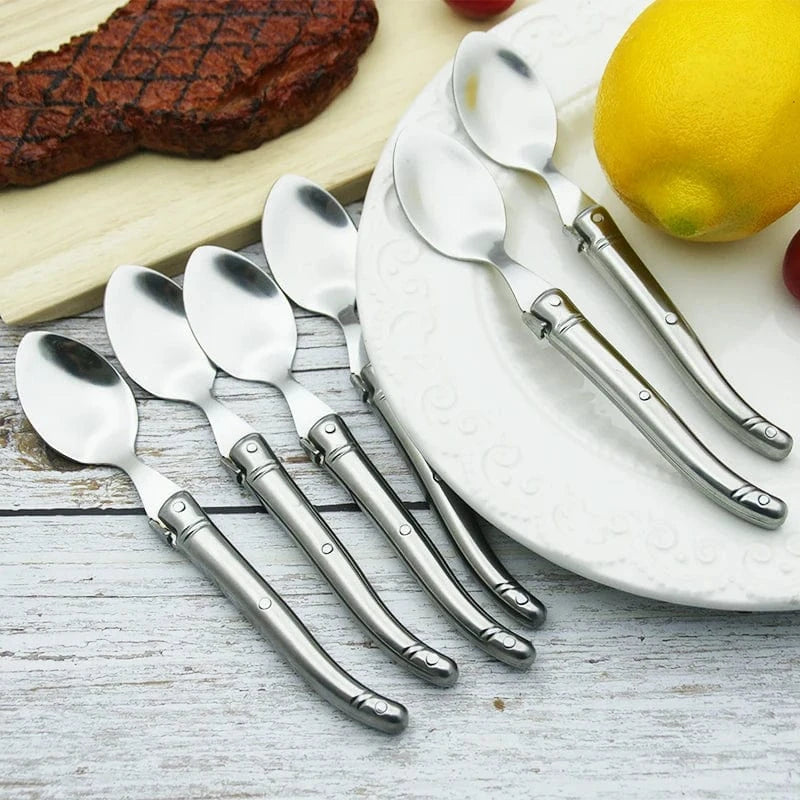 China China 9" Stainless Steel Laguiole Steak Knife set Dinner Fork Spoon Teaspoon Silver Dinnerware  Tableware Restaurant Cutlery 4-12pcs