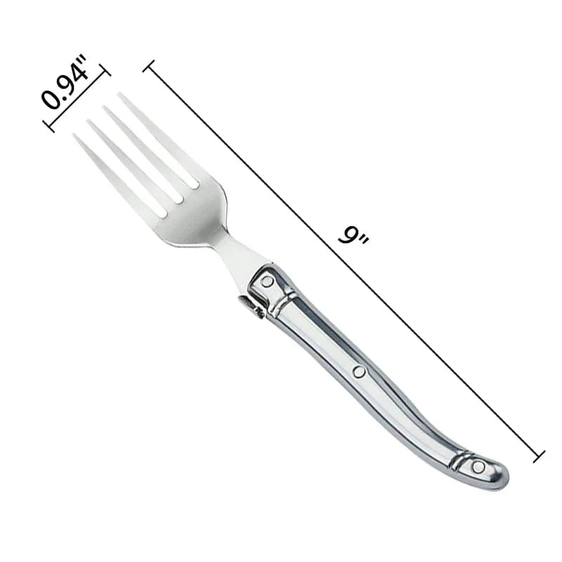 China China 9" Stainless Steel Laguiole Steak Knife set Dinner Fork Spoon Teaspoon Silver Dinnerware  Tableware Restaurant Cutlery 4-12pcs
