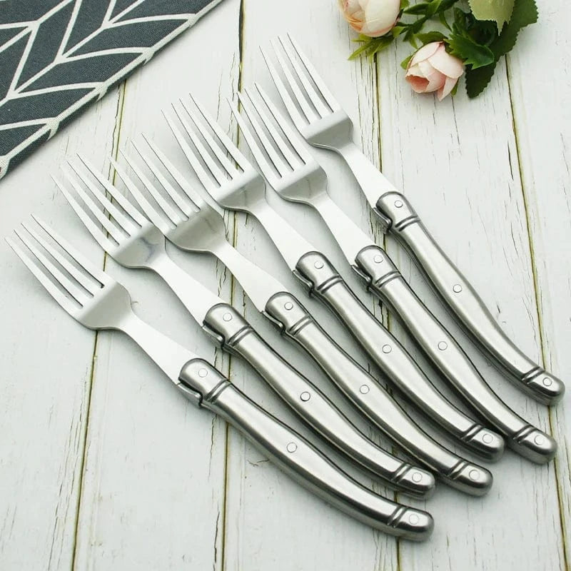 China China 9" Stainless Steel Laguiole Steak Knife set Dinner Fork Spoon Teaspoon Silver Dinnerware  Tableware Restaurant Cutlery 4-12pcs