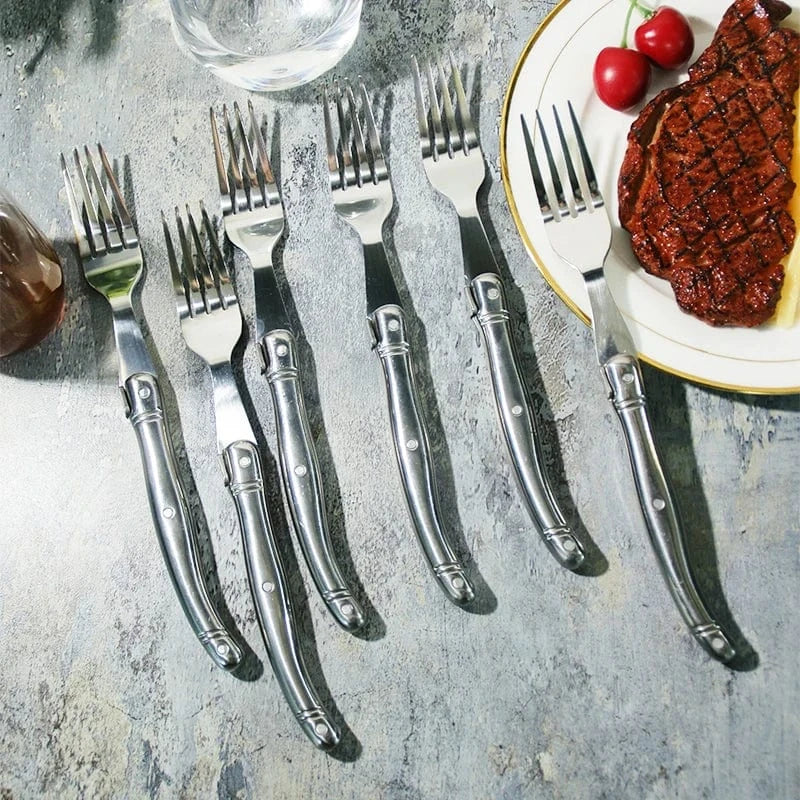 China China 9" Stainless Steel Laguiole Steak Knife set Dinner Fork Spoon Teaspoon Silver Dinnerware  Tableware Restaurant Cutlery 4-12pcs