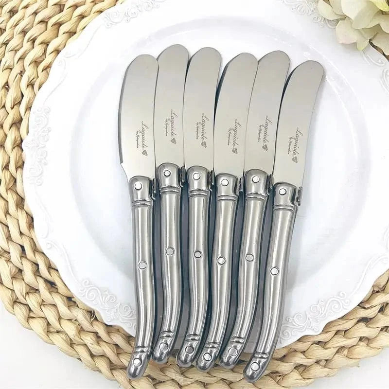 China China 9" Stainless Steel Laguiole Steak Knife set Dinner Fork Spoon Teaspoon Silver Dinnerware  Tableware Restaurant Cutlery 4-12pcs
