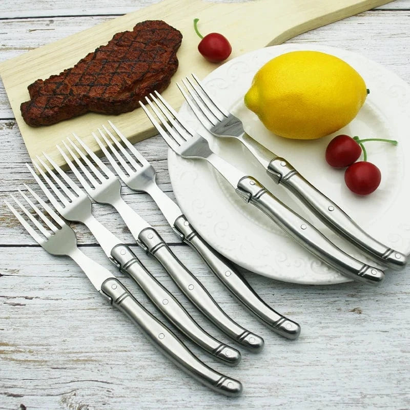 China China 9" Stainless Steel Laguiole Steak Knife set Dinner Fork Spoon Teaspoon Silver Dinnerware  Tableware Restaurant Cutlery 4-12pcs