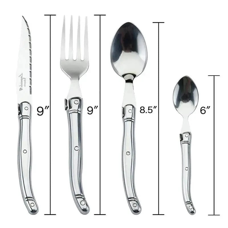 China China 9" Stainless Steel Laguiole Steak Knife set Dinner Fork Spoon Teaspoon Silver Dinnerware  Tableware Restaurant Cutlery 4-12pcs