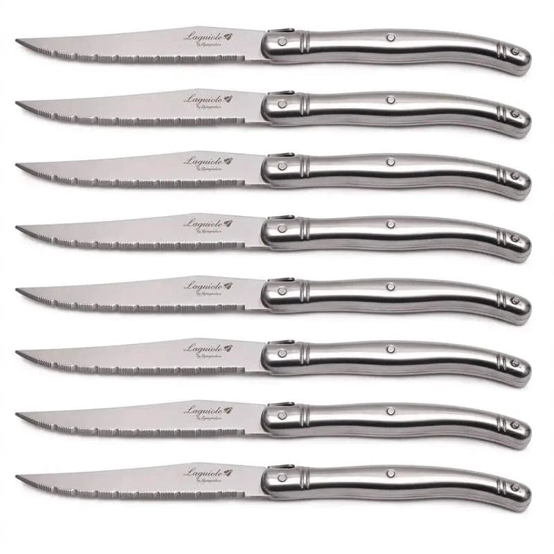 China China 9" Stainless Steel Laguiole Steak Knife set Dinner Fork Spoon Teaspoon Silver Dinnerware  Tableware Restaurant Cutlery 4-12pcs