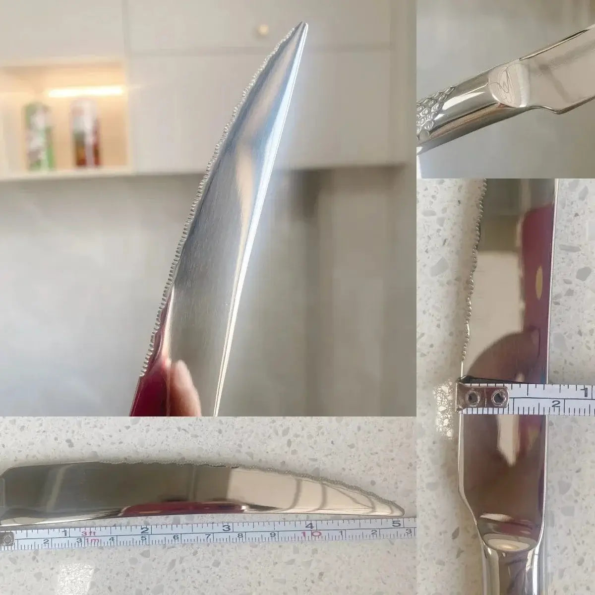 China China 9" Ultra-Sharp 2 in 1 Glossy Steak Knife Dinner Knife Set With Gold Plated Hammered Handle Table Knife Cutlery Dishwasher Safe