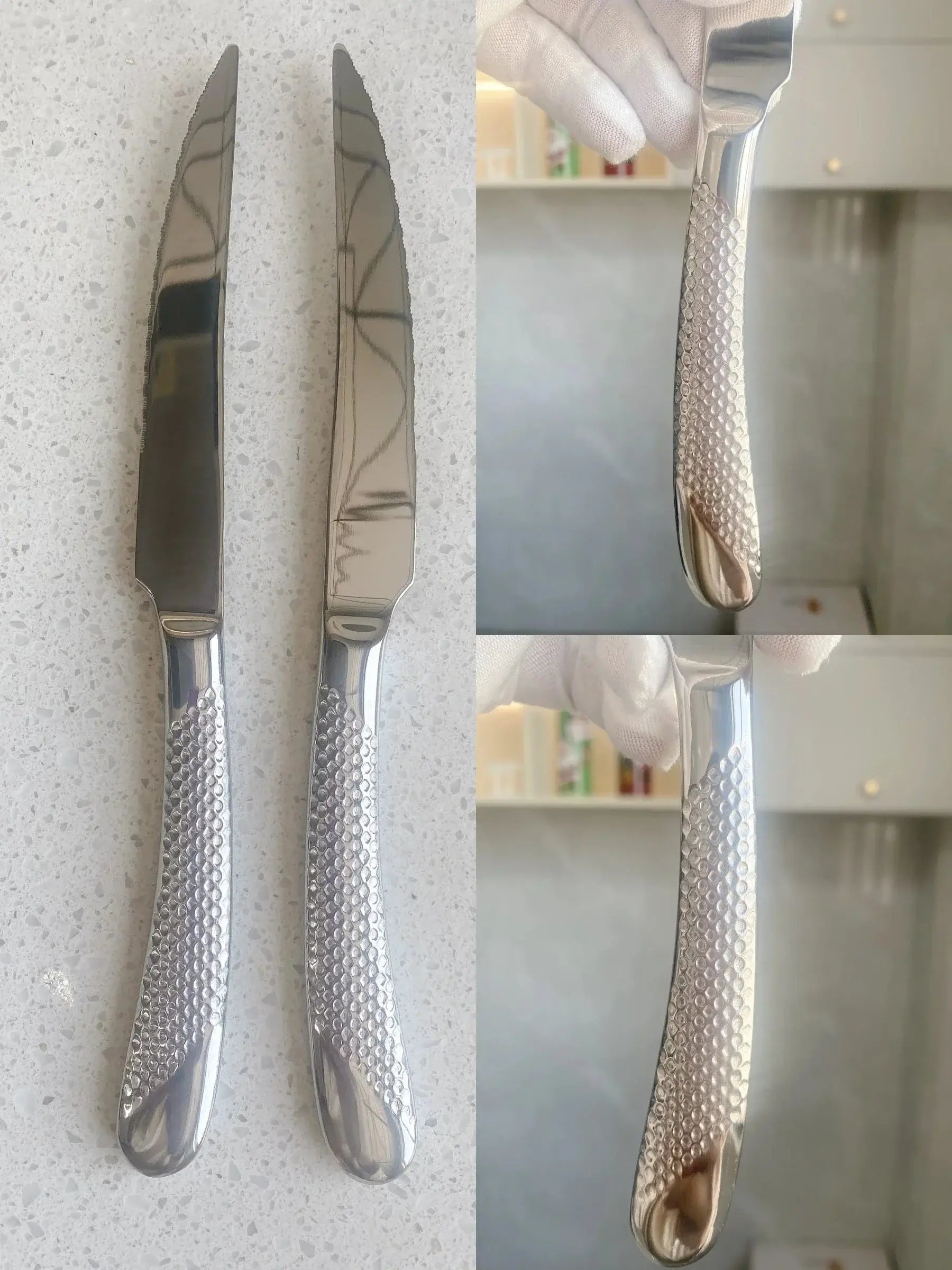 China China 9" Ultra-Sharp 2 in 1 Glossy Steak Knife Dinner Knife Set With Gold Plated Hammered Handle Table Knife Cutlery Dishwasher Safe