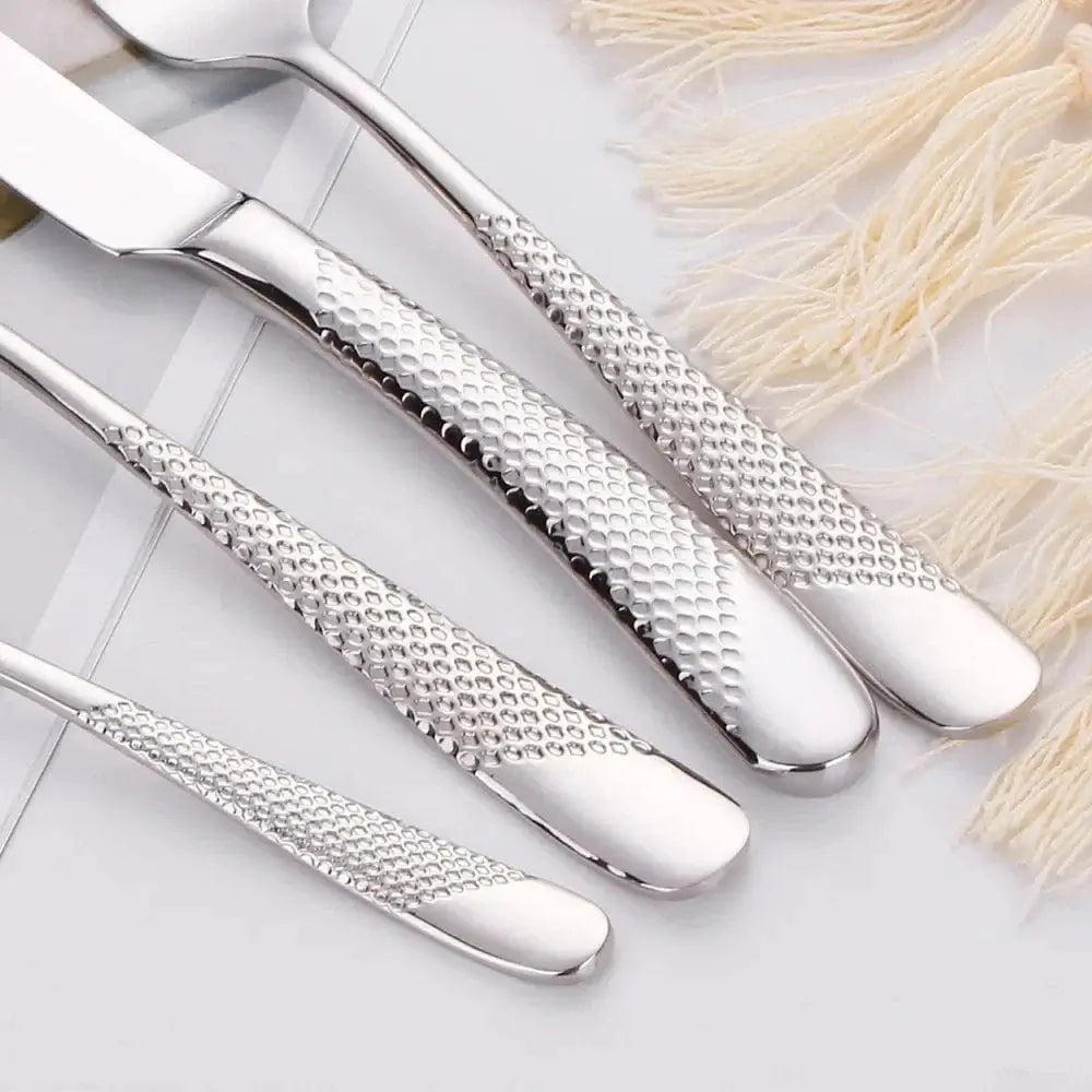 China China 9" Ultra-Sharp 2 in 1 Glossy Steak Knife Dinner Knife Set With Gold Plated Hammered Handle Table Knife Cutlery Dishwasher Safe