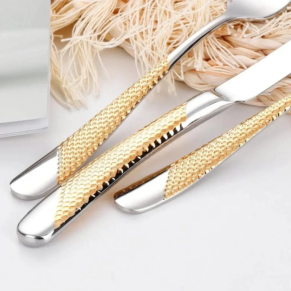 China China 9" Ultra-Sharp 2 in 1 Glossy Steak Knife Dinner Knife Set With Gold Plated Hammered Handle Table Knife Cutlery Dishwasher Safe