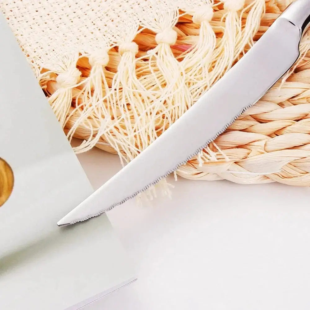 China China 9" Ultra-Sharp 2 in 1 Glossy Steak Knife Dinner Knife Set With Gold Plated Hammered Handle Table Knife Cutlery Dishwasher Safe