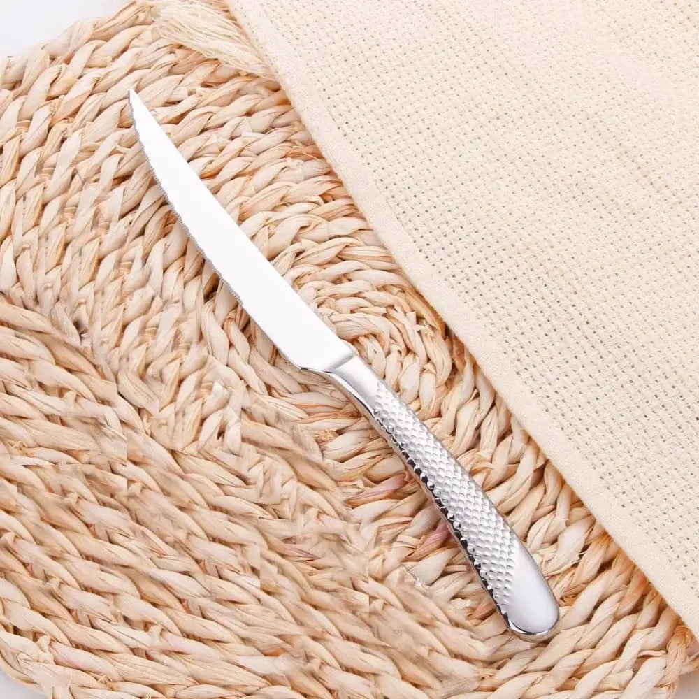 China China 9" Ultra-Sharp 2 in 1 Glossy Steak Knife Dinner Knife Set With Gold Plated Hammered Handle Table Knife Cutlery Dishwasher Safe