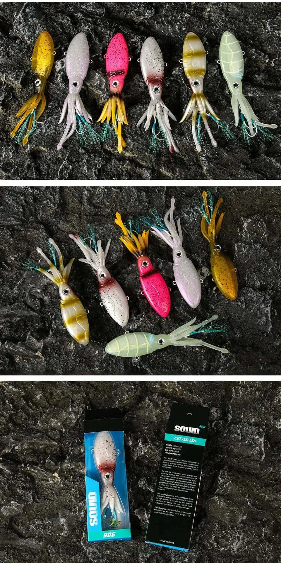 China China 90g 130g 170g 200g 250g Luminous UV TPR Octopus Squid Skirt Sea Saltwater With Assist Hook Jigging Fishing Soft Lures Bait