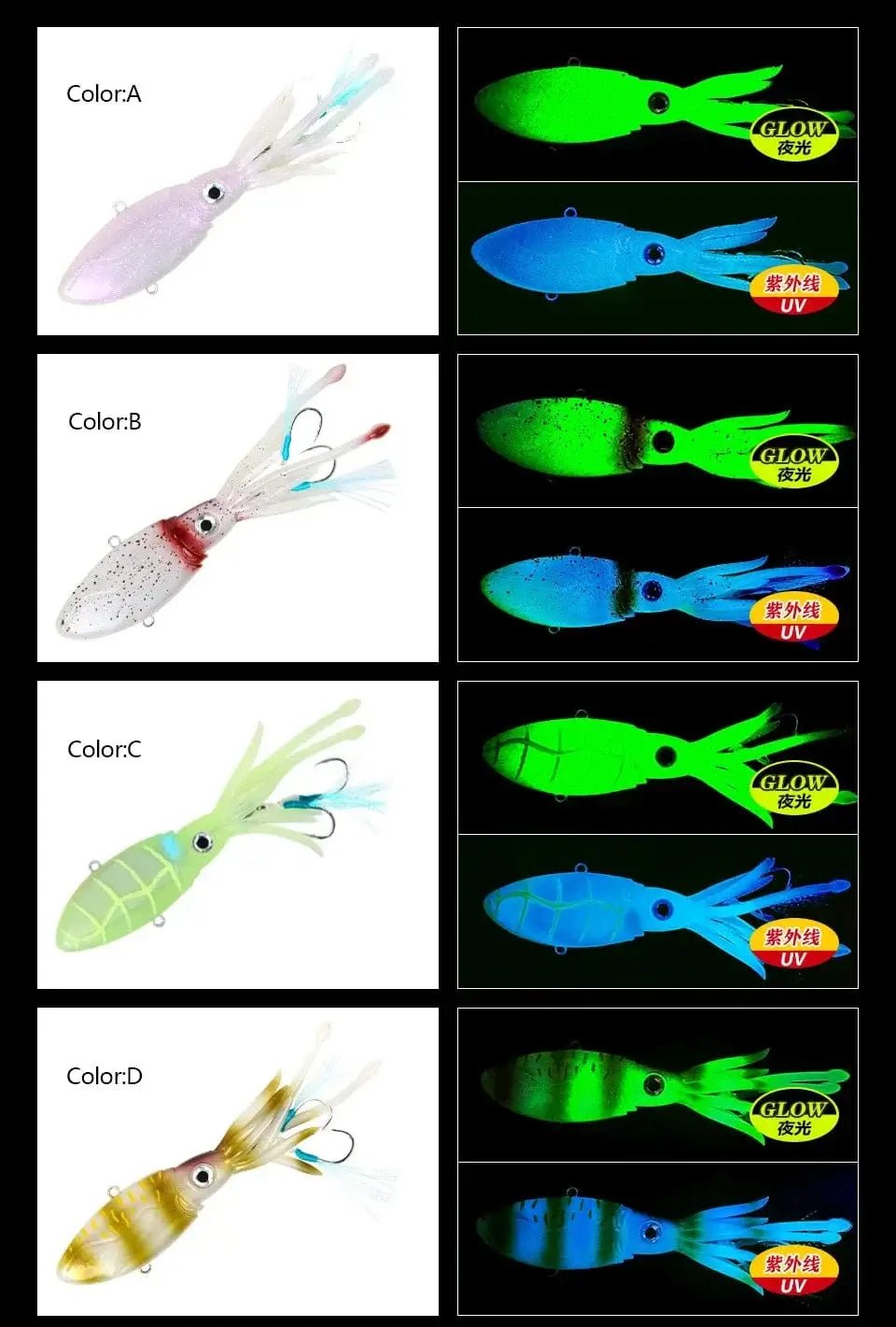 China China 90g 130g 170g 200g 250g Luminous UV TPR Octopus Squid Skirt Sea Saltwater With Assist Hook Jigging Fishing Soft Lures Bait